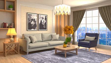 Interior of the living room. 3D illustration. Illustrationの素材