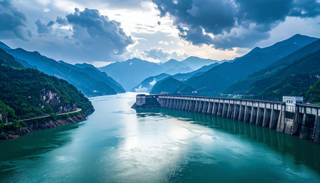 Landscape view of hydroelectric power station on the Yangtze River in Chinaの素材