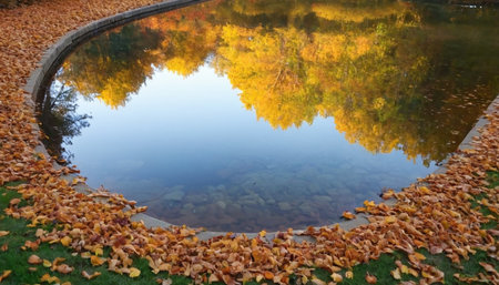 Reflection of autumn trees in the water. Beautiful autumn landscape.の素材