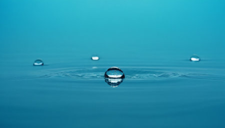 Water drop on blue background. Water drop in water. Water dropsの素材