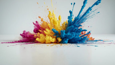 Colorful splashes of paint on a white background. Abstract backgroundの素材