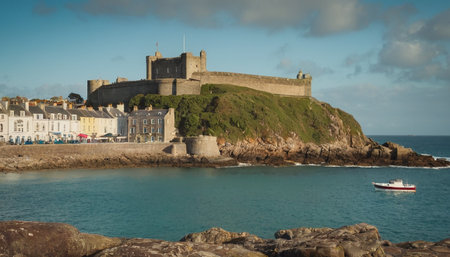 A panoramic view of the castle of Saint Malo in Brittany, Franceの素材