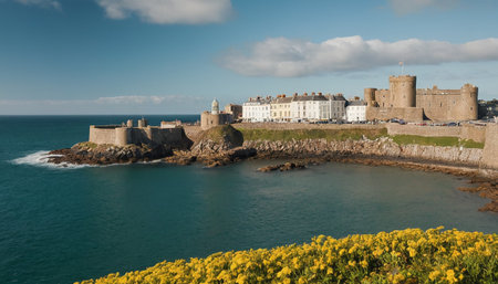Panoramic view of the castle of Saint Malo in Brittany, Franceの素材