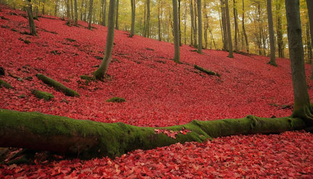 Fallen leaves on the ground in the forest in autumn, Polandの素材
