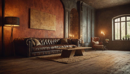 Interior of a living room with a sofa and armchair. 3d renderの素材