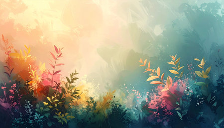 Colorful autumn background with leaves and flowers. Vector Illustration.の素材