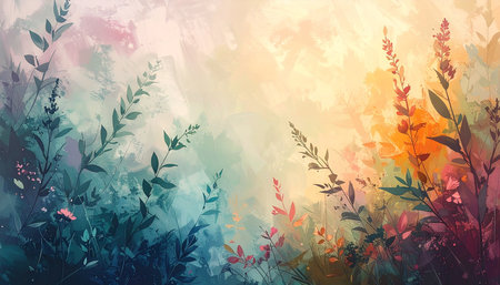 Abstract colorful floral background with grunge brush strokes. Vector illustration.の素材