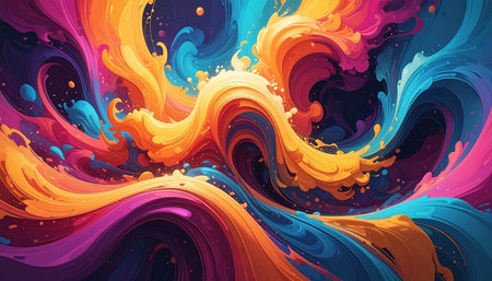 Colorful paint splashes on a dark background. Vector illustration.の素材