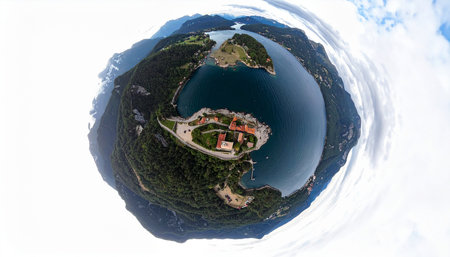 Aerial panoramic view of the island of Kotor, Montenegroの素材