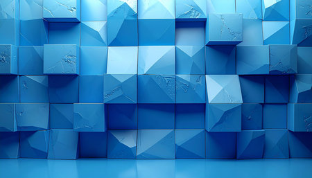 Abstract blue background made of cubes. 3d render illustration with copy spaceの素材