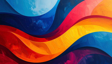 colorful abstract background with blue, red, orange and yellow stripesの素材