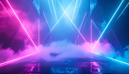 3d render, abstract background with neon lights. Futuristic dark corridor with neon lights. Disco club.の素材