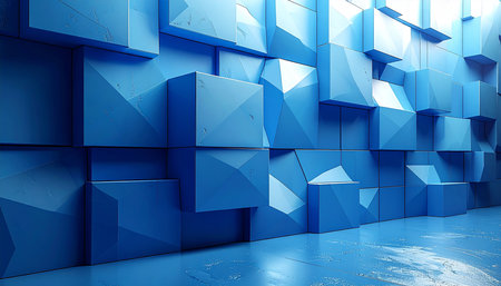 Abstract blue background with cubes, 3d render, square image.の素材