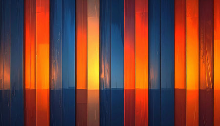 abstract background of orange and blue stripes on a metal wall.の素材