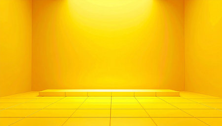 Yellow podium in empty room. 3D render. Abstract background.の素材