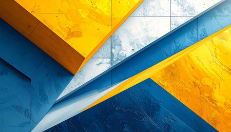 Abstract geometric background with blue and yellow elements, 3d render illustrationの素材