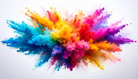 Colorful explosion of paint on a white background. 3d renderingの素材