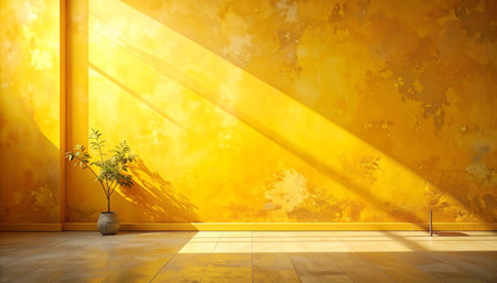Empty room with yellow wall and plant. 3D Rendering.の素材