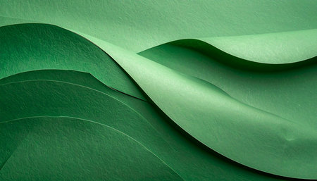 Green paper background with cut out leaves. Abstract green paper background.の素材
