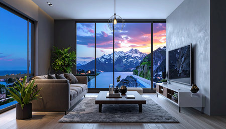 Modern bright interiors. 3d rendered illustration of a living roomの素材