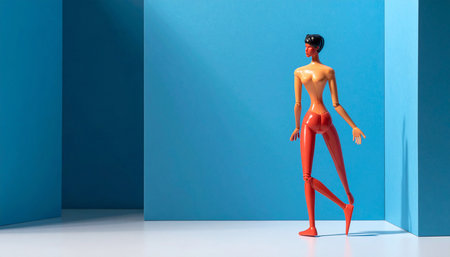 Mannequin standing in front of a blue wall. 3d renderingの素材