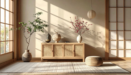 Interior design of japanese room with tatami matの素材
