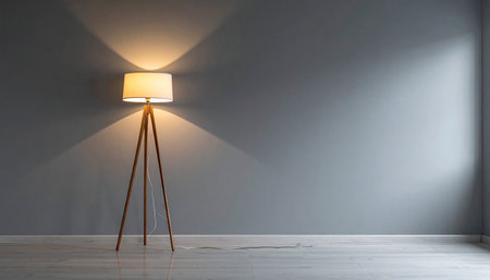 Table lamp in empty room with copy space, interior design concept.の素材