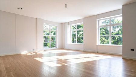 interior new house, empty room with white walls and parquetの素材