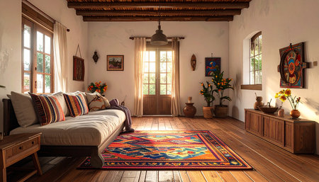 Interior of an old house with a wooden floor and a sofaの素材