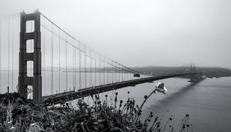 Golden Gate Bridge in San Francisco, California, USA. Black and whiteの素材