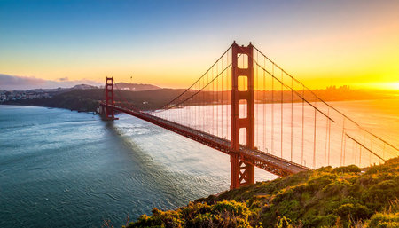 Golden Gate Bridge at sunset, San Francisco, California, USA.の素材