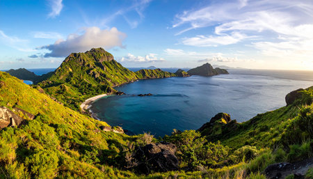 Panoramic view of the island of Flores, Azores, Portugalの素材