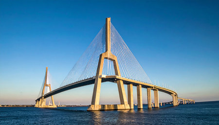 Vasco da Gama bridge in Lisbon, Portugal at sunsetの素材