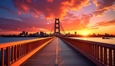 Suspension bridge in San Francisco at sunset, California, USAの素材