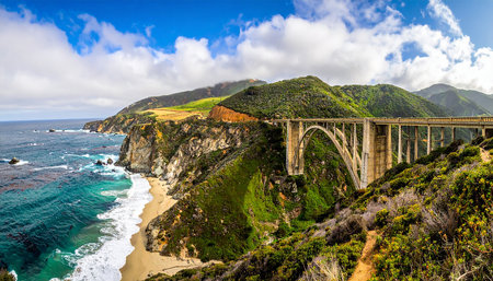Bixby Bridge over Pacific Ocean in Big Sur, California, USAの素材