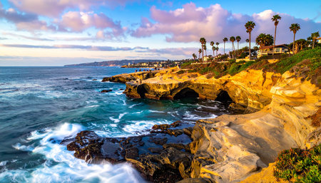 Sunset view of the beautiful beach at Laguna Beach, Californiaの素材