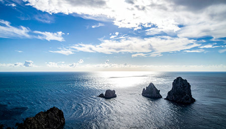 Beautiful seascape with sea and blue sky. Crimea, Ukraineの素材