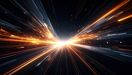 Futuristic abstract background with speed motion lines and glowing lights.の素材