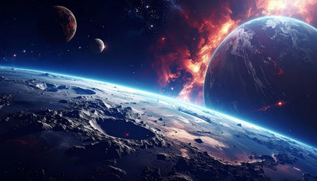 View of the planet Earth from space during a sunrise 3D renderingの素材