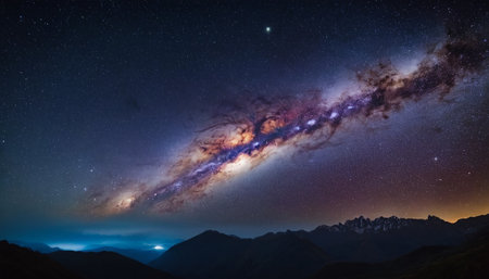 Milky Way over the mountains. Starry sky with milky way.の素材