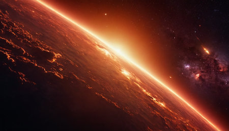 Sunrise from space. Elements of this image furnished by NASA.の素材
