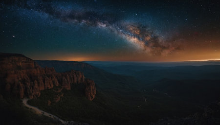 The Milky Way over the mountains in Zion National Park, Utah, USAの素材