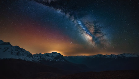 Milky Way over the mountains with stars and Milky way in the skyの素材