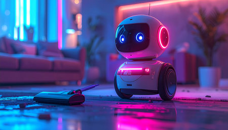 Robot and mouse on the floor in the living room. 3d rendering.の素材
