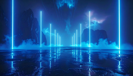 Futuristic abstract background with neon lights. 3d rendering.の素材