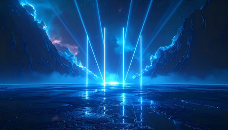 Futuristic portal. Futuristic portal with glowing lights. 3d renderingの素材