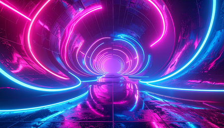 3d render, abstract background with neon lights, tunnel, tunnelの素材