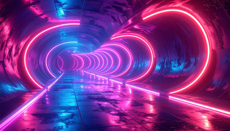 3d rendering of abstract background with neon lights. Futuristic tunnelの素材
