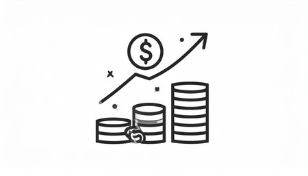 Illustration of a business growth concept with a coin and a graphの素材