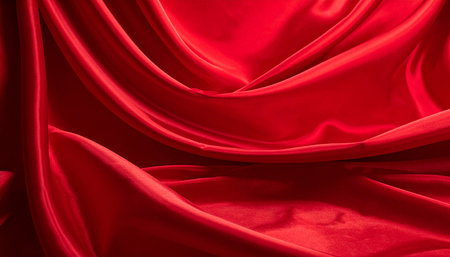 Red satin luxury cloth texture can use as abstract background. Top view.の素材